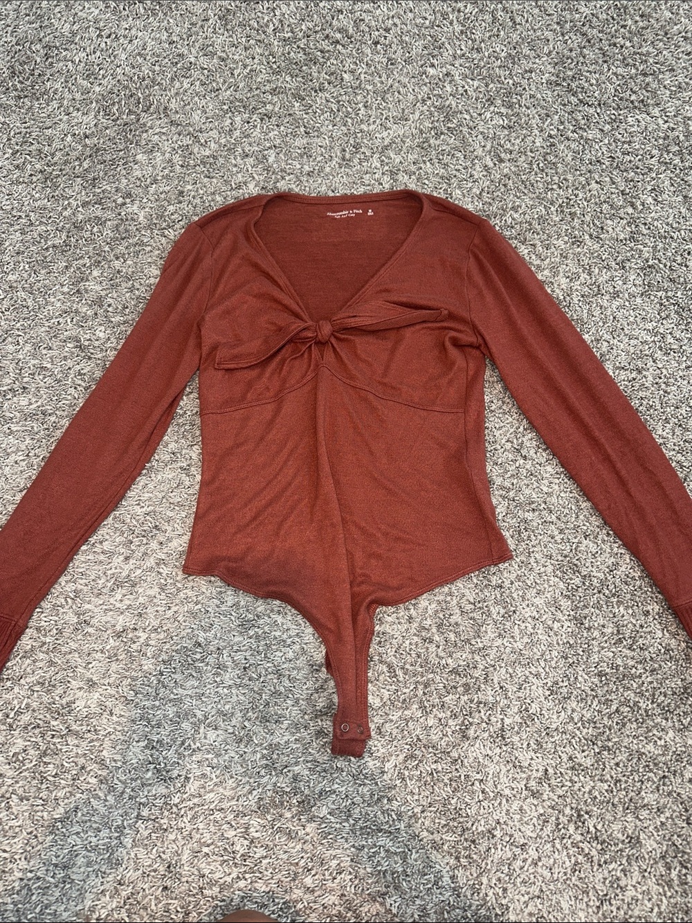 Abercrombie & Fitch Rust Knot-Front Long Sleeve Bodysuit